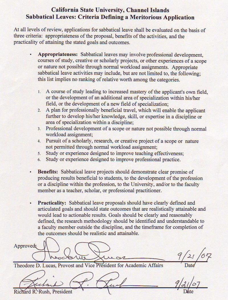 Document describing Sabbatical Leaves 2007